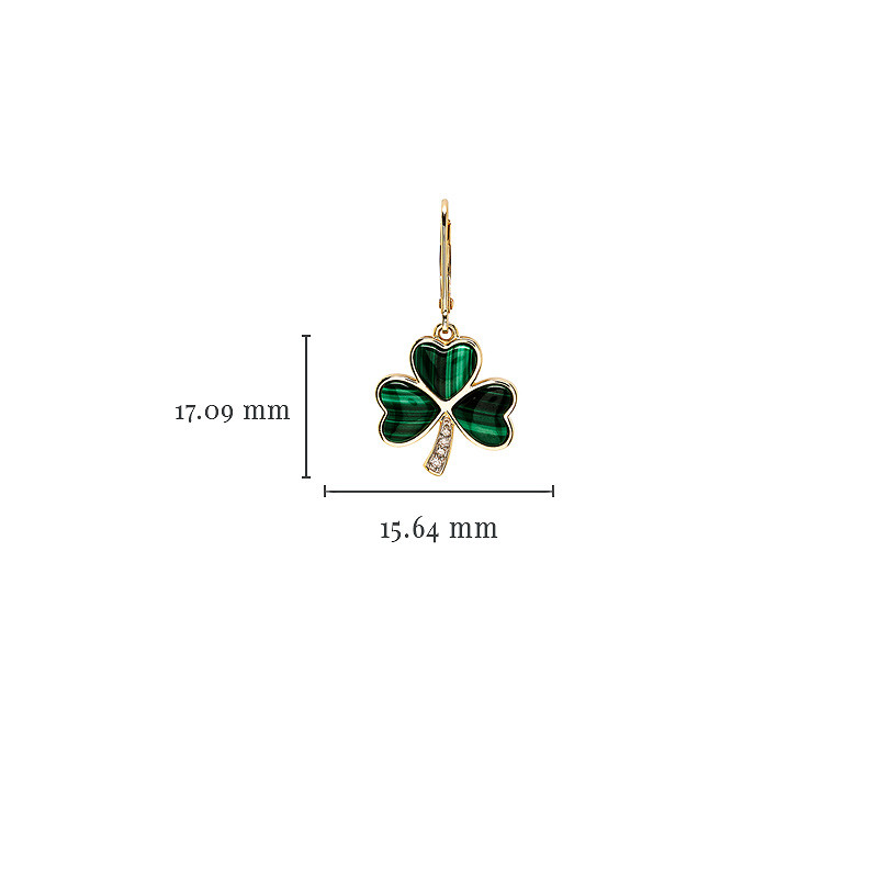 14K Lab Diamond Malachite Shamrock Earrings .08ct