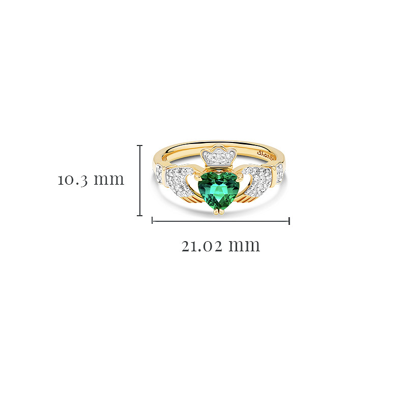 14kt Gold Lab Diamond and Emerald Claddagh Bande set Ring