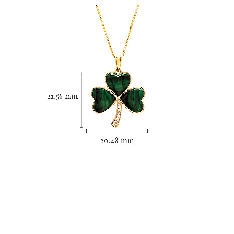 14K Gold Lab Diamond Malachite Shamrock Necklace .05ct