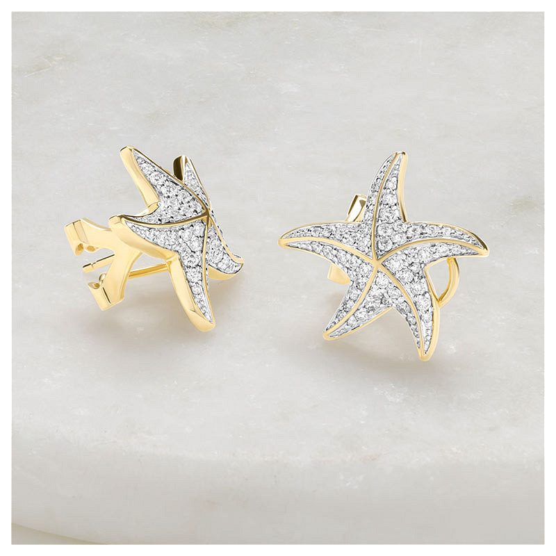14kt Gold Lab Diamond Star Fish Earrings