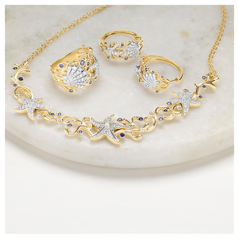 14kt Gold Lab Sapphire and Diamond Star Fish Necklace