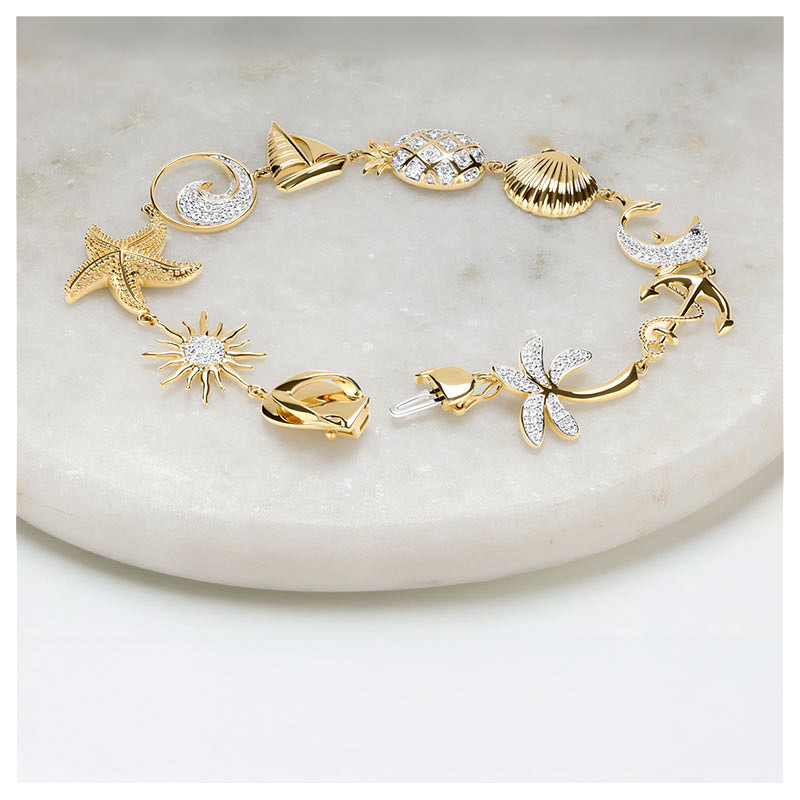 14kt Gold Lab Sapphire and Diamond Multi Charm Bracelet