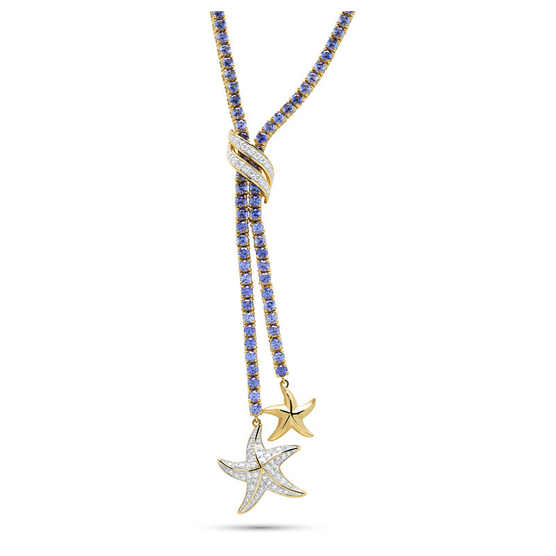 14kt Gold Lab Sapphire and Diamond Starfish Necklace