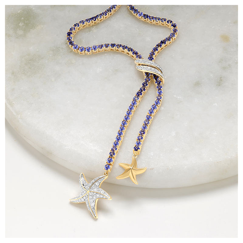 14kt Gold Lab Sapphire and Diamond Starfish Necklace