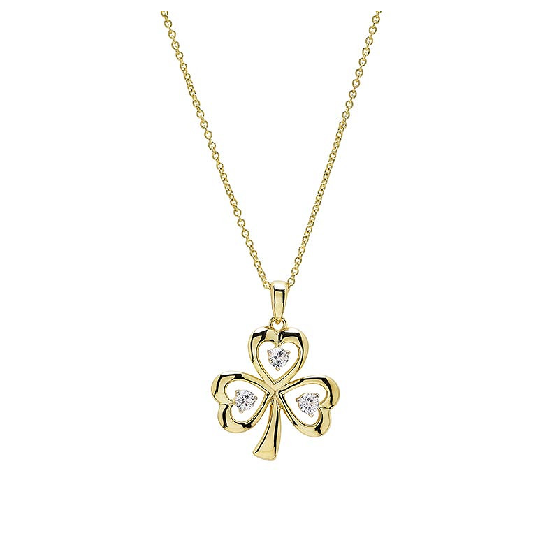 14kt Gold Vermeil Shamrock white Sapphire Necklace