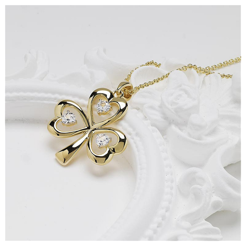14kt Gold Vermeil Shamrock white Sapphire Necklace