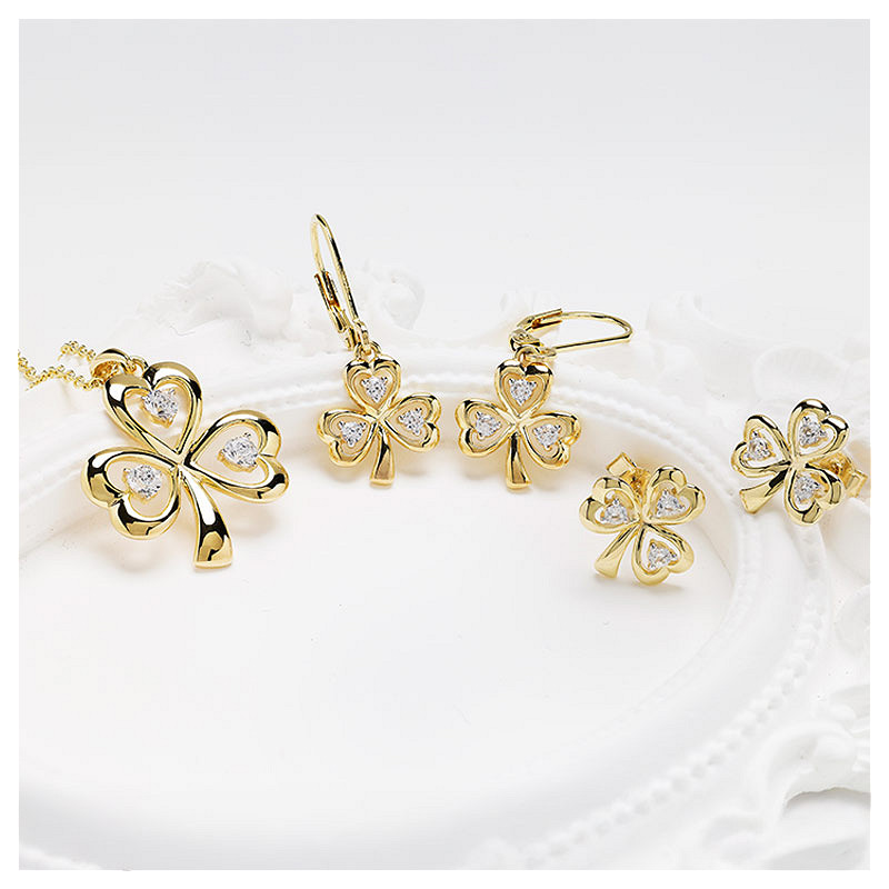 14kt Gold Vermeil Shamrock white Sapphire Necklace