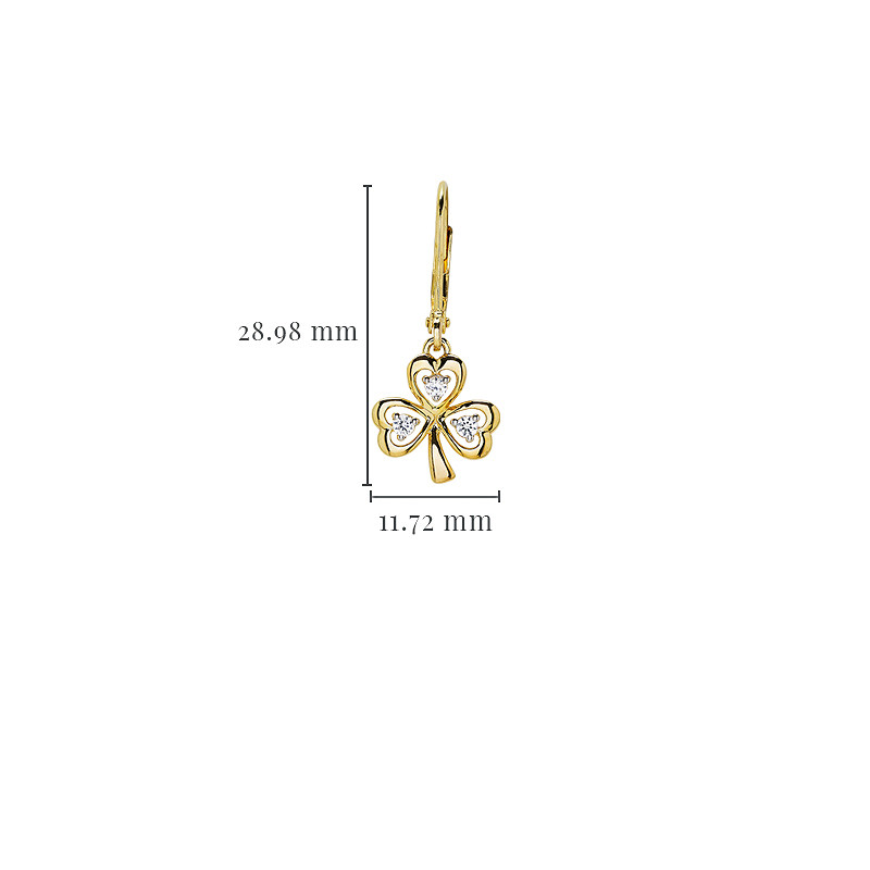 14kt Gold Vermeil Drop Shamrock white Sapphire Earrings
