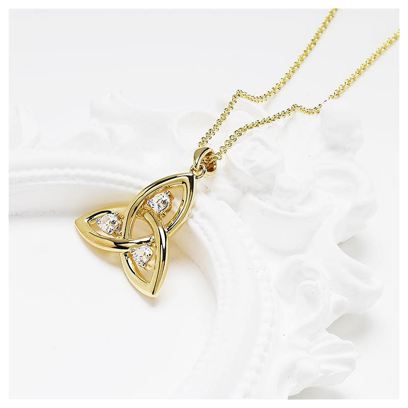 14kt Gold Vermeil Trinity Knot white Sapphire Necklace