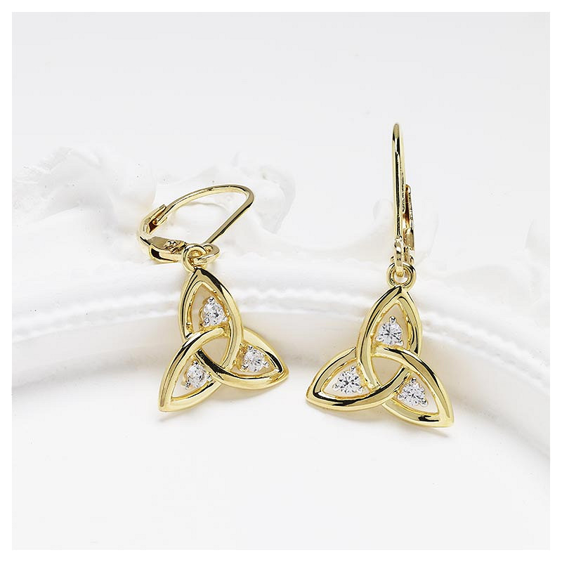 14kt Gold Vermeil Trinity Knot white Sapphire Drop Earrings