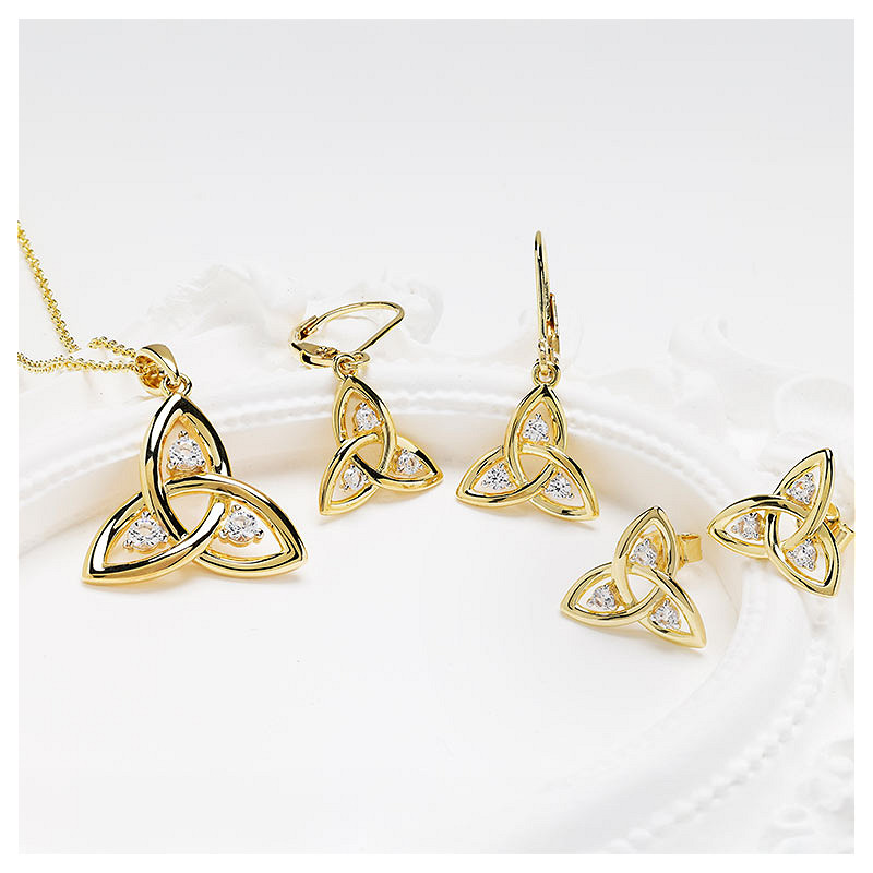 14kt Gold Vermeil Trinity Knot white Sapphire Drop Earrings