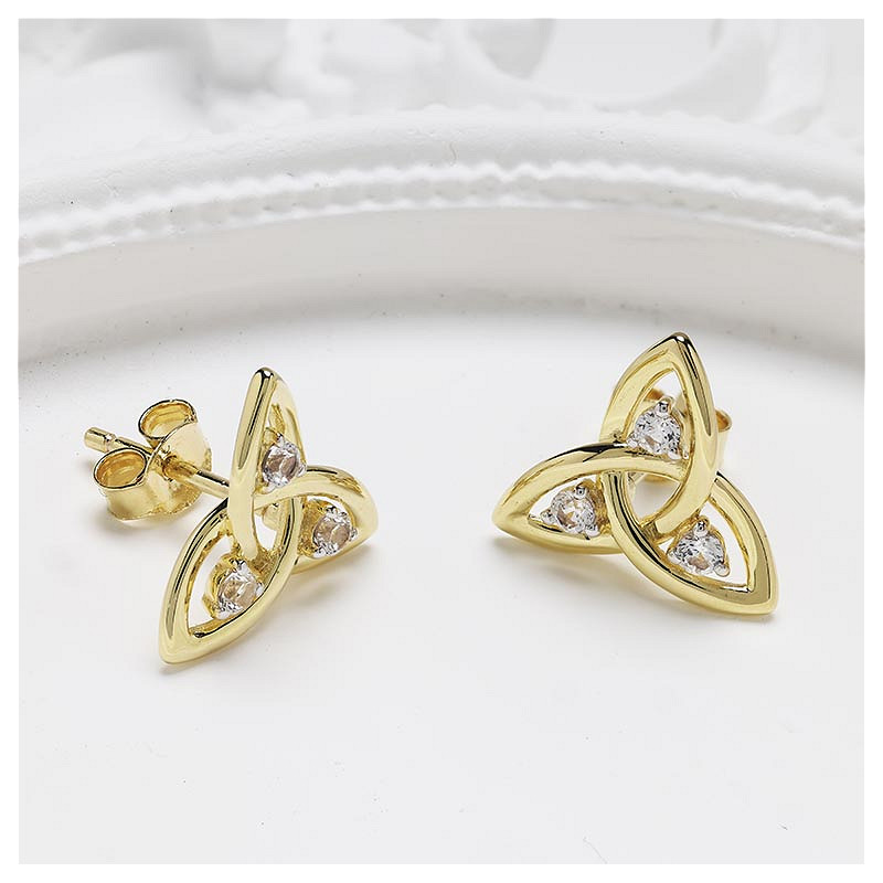 14kt Gold Vermeil Trinity Knot white Sapphire Stud Earrings
