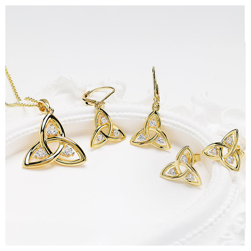 14kt Gold Vermeil Trinity Knot white Sapphire Stud Earrings