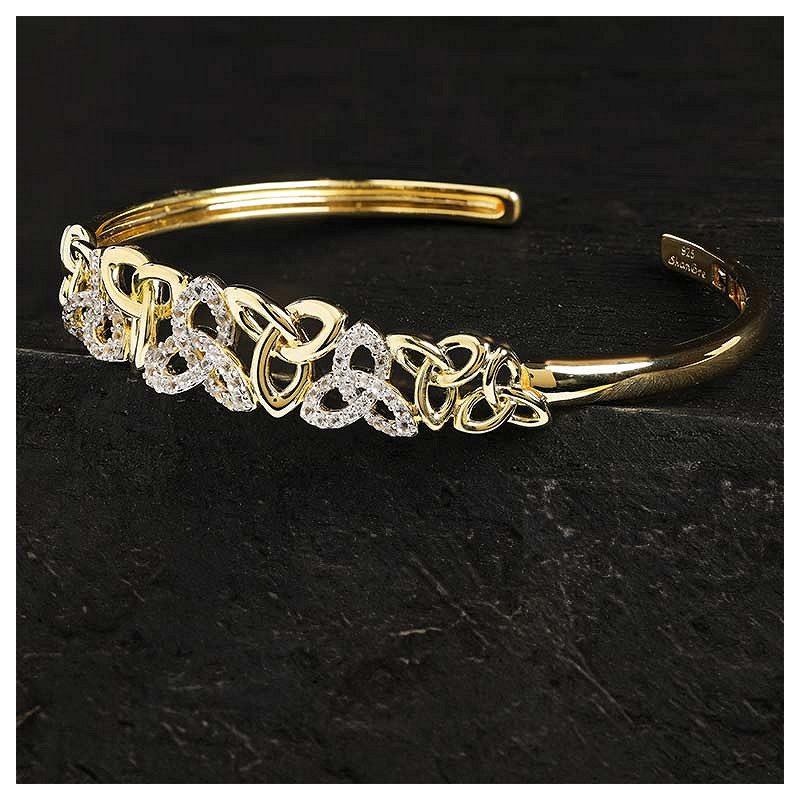 14kt Gold Vermeil Lab White Sapphire Trinity Bangle