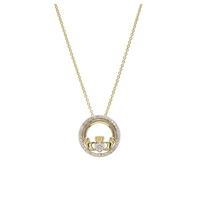 14kt Gold Vermeil Claddagh white Sapphire Necklace