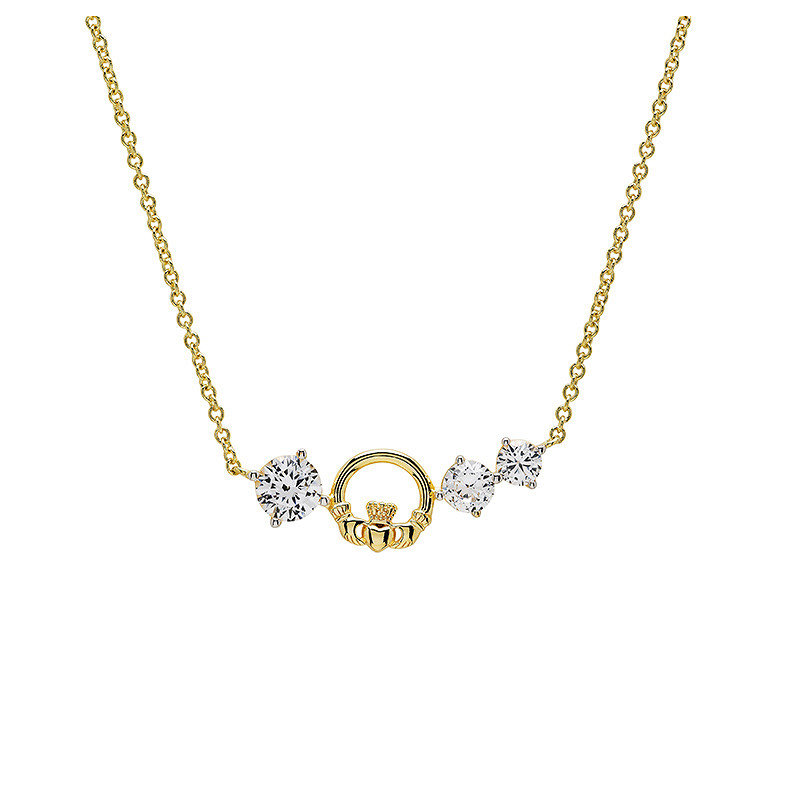 14kt Gold Vermeil Claddagh white Sapphire Necklace