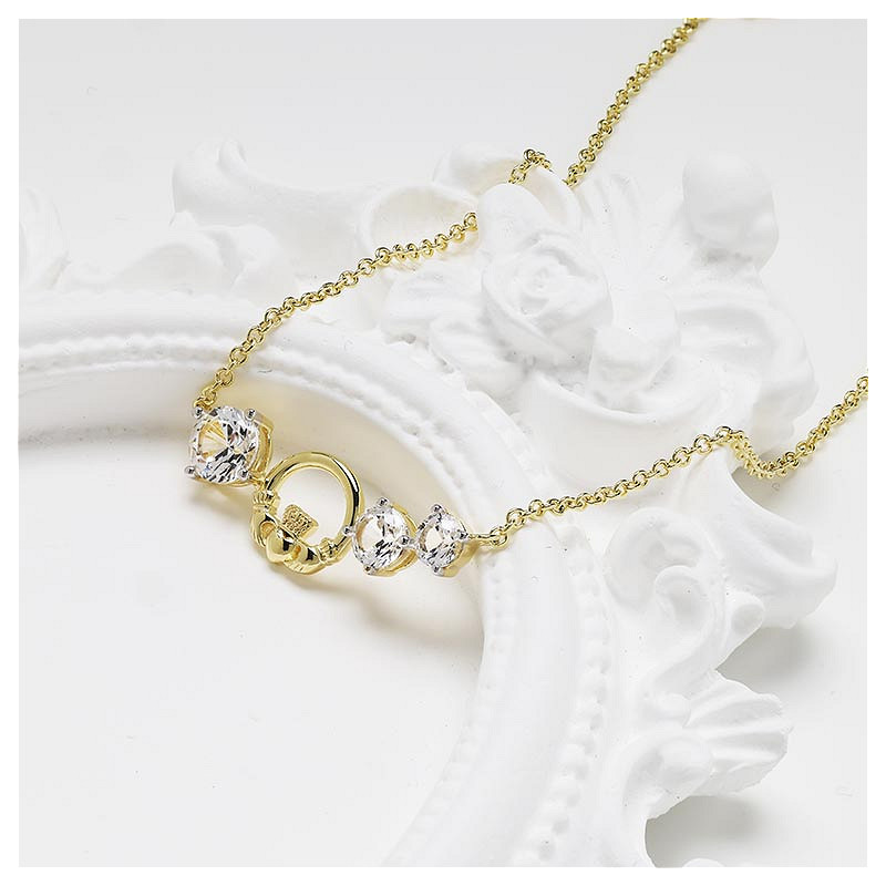 14kt Gold Vermeil Claddagh white Sapphire Necklace