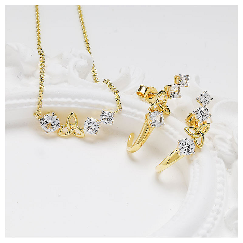 14kt Gold Vermeil Trinity Knot white Sapphire Necklace