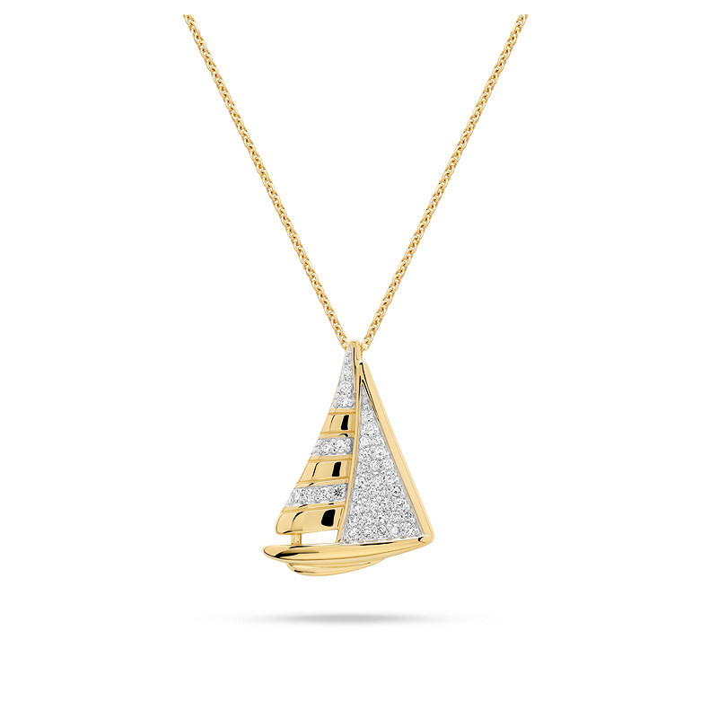14kt Gold Lab Diamond Sailing Boat Necklace