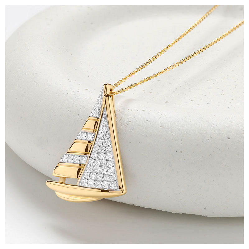 14kt Gold Lab Diamond Sailing Boat Necklace