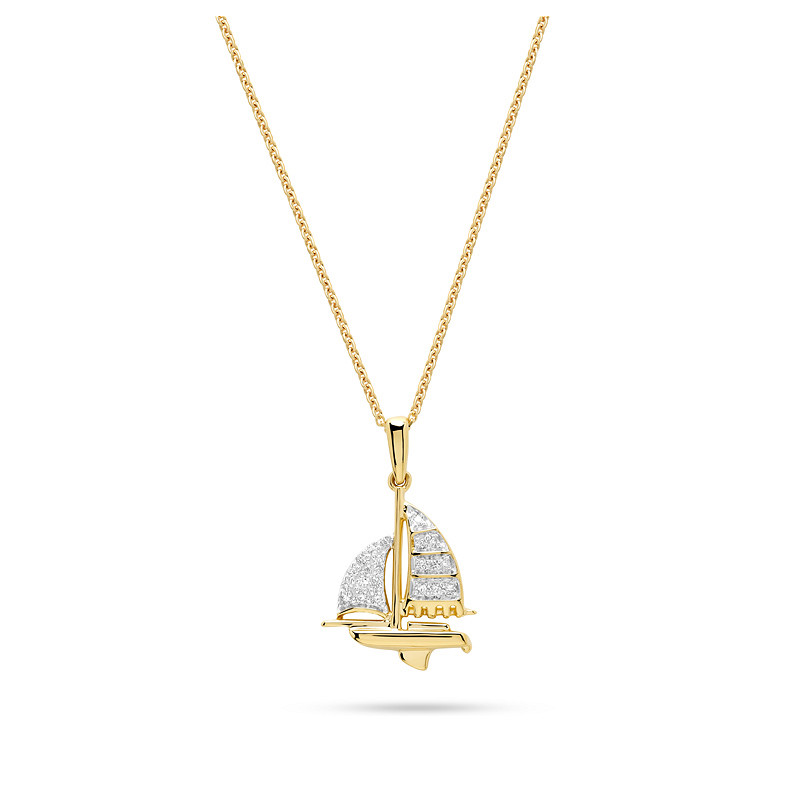 14kt Gold Lab Diamond Sailing Boat Necklace