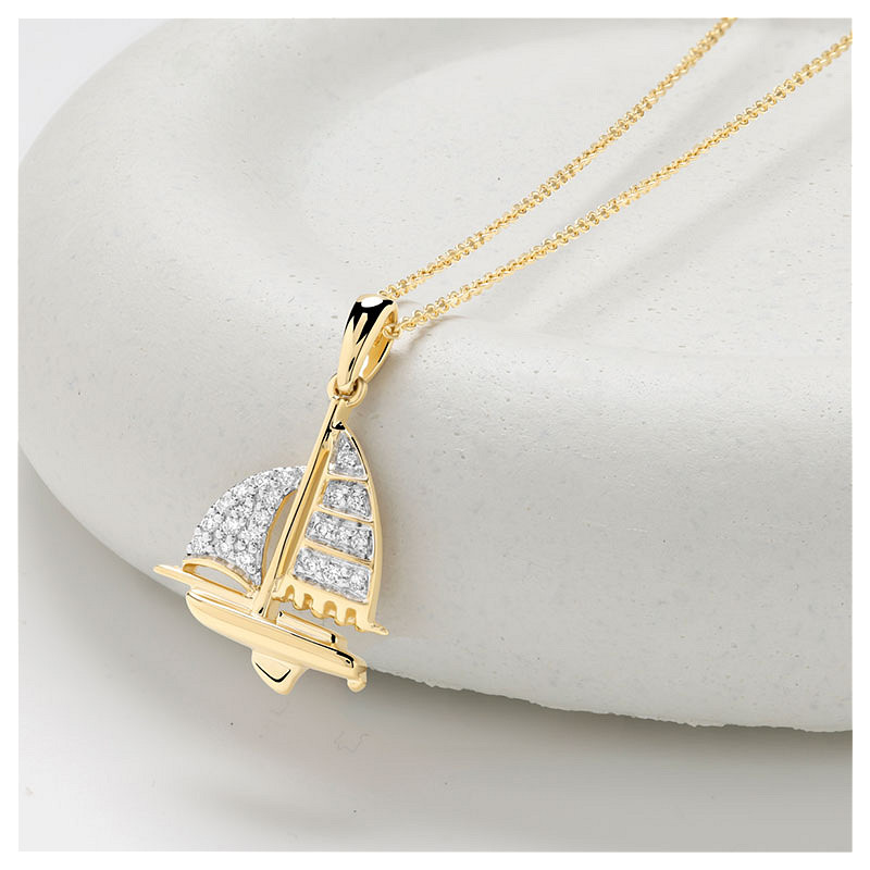 14kt Gold Lab Diamond Sailing Boat Necklace
