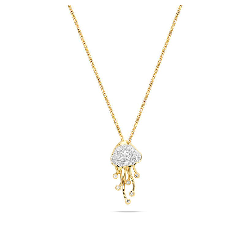 14kt Gold Lab Diamond Jelly Fish Necklace