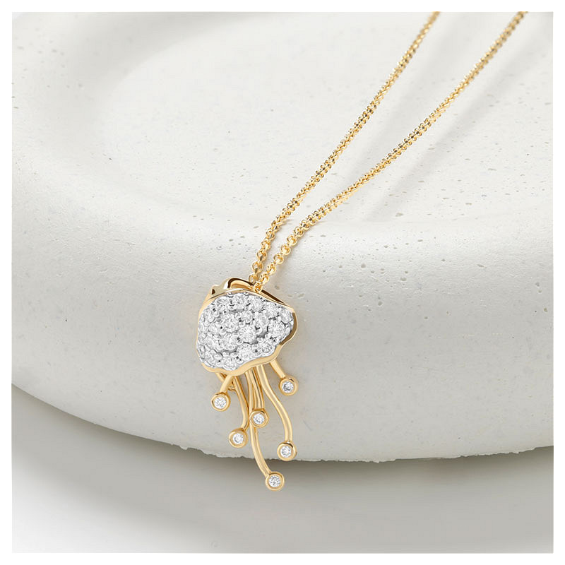 14kt Gold Lab Diamond Jelly Fish Necklace