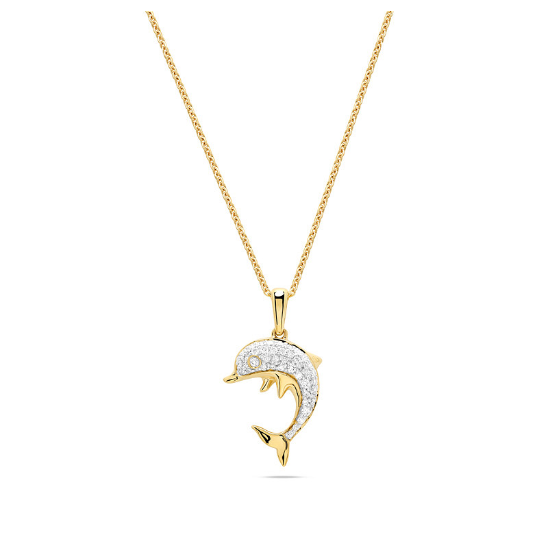 14kt Gold Lab Diamond Dolphin Necklace