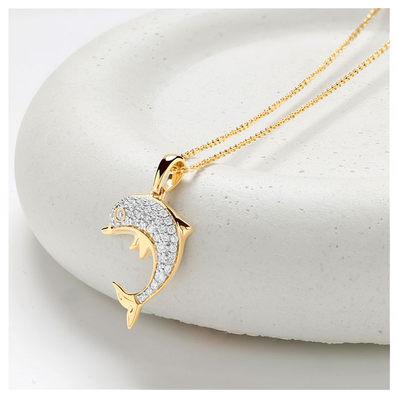 14kt Gold Lab Diamond Dolphin Necklace