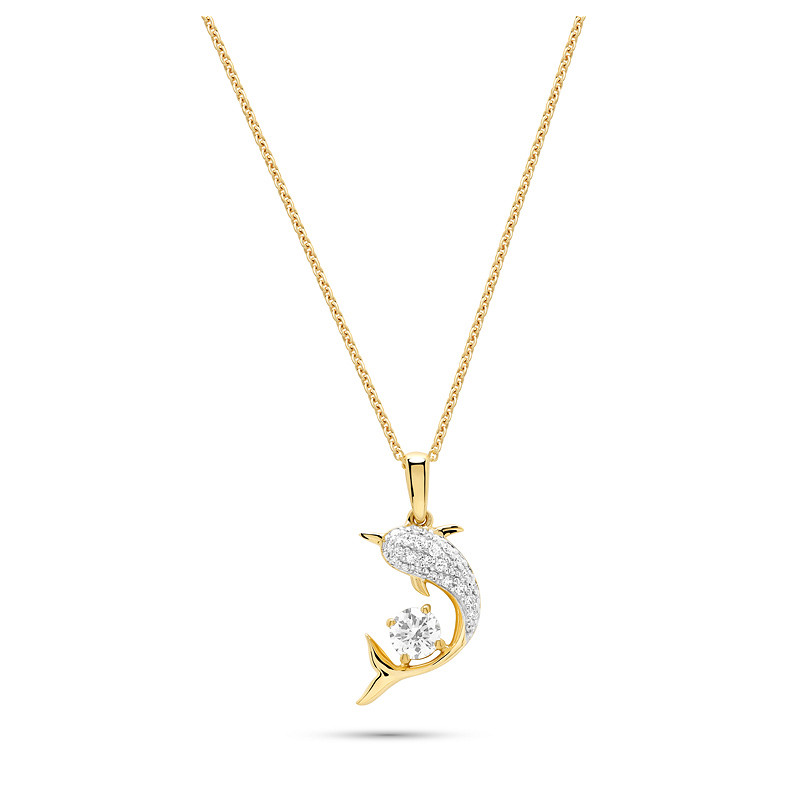 14kt Gold Lab Diamond Dolphin Necklace