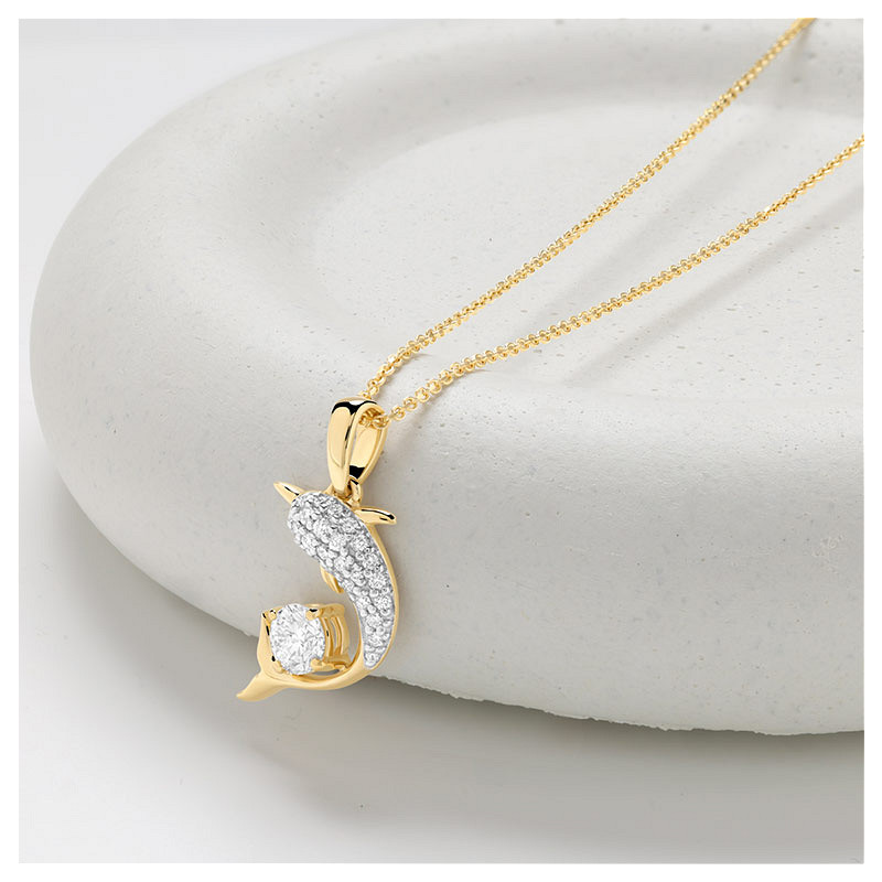 14kt Gold Lab Diamond Dolphin Necklace