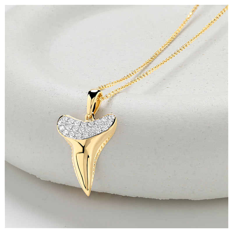 14kt Gold Lab Diamond Sharks Tooth Necklace