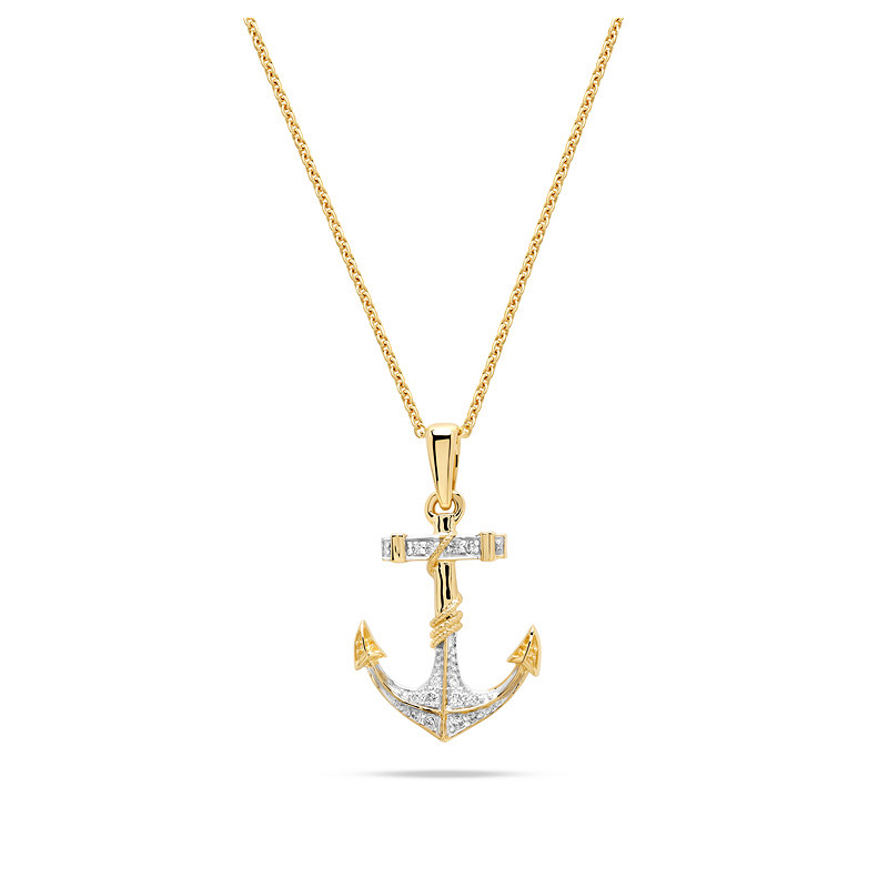 14kt Gold Lab Diamond  Anchor Necklace
