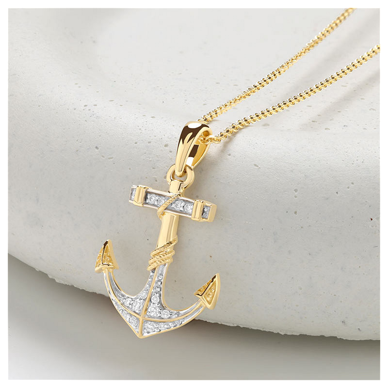 14kt Gold Lab Diamond  Anchor Necklace