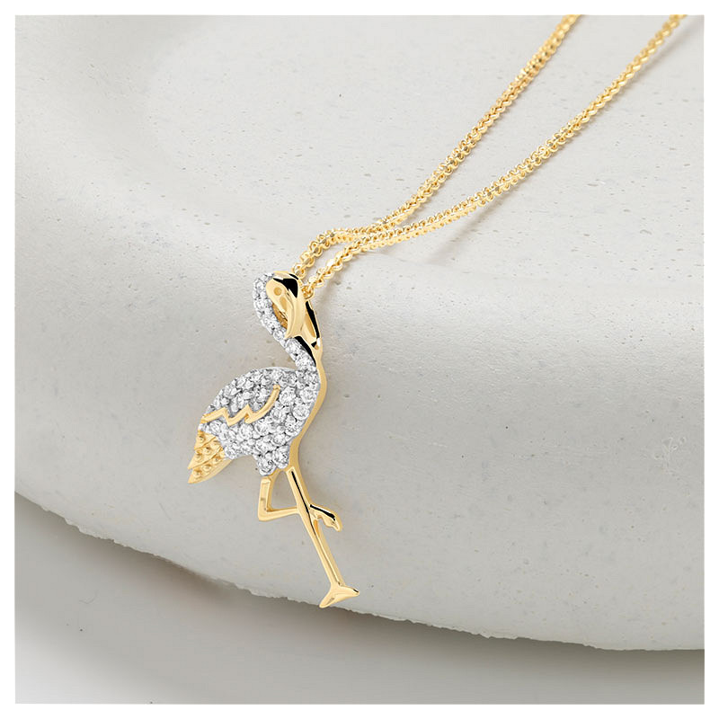14kt Gold Lab Diamond Flamingo Necklace