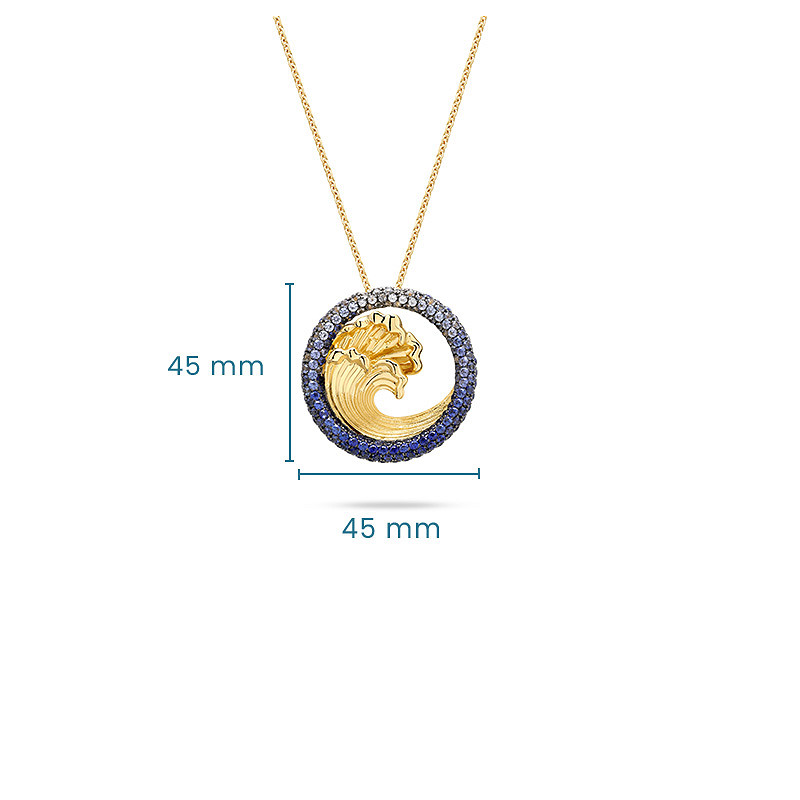 14kt Gold Lab Sapphire Diamond Wave Necklace