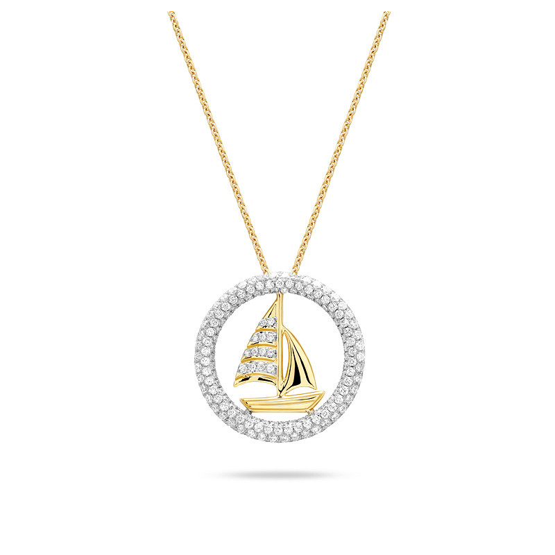 14kt Gold Lab Diamond Sail Boat Necklace