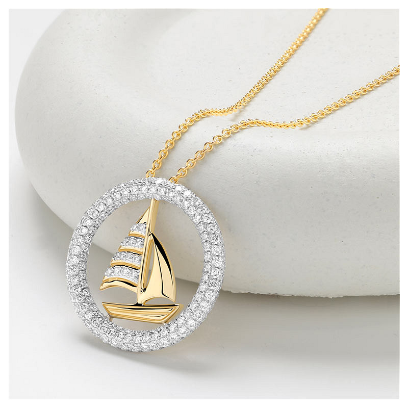 14kt Gold Lab Diamond Sail Boat Necklace