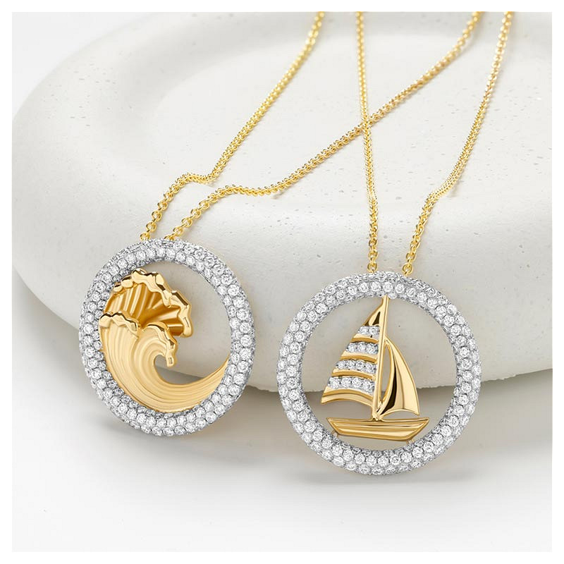 14kt Gold Lab Diamond Sail Boat Necklace