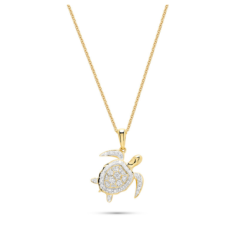 14kt Gold Lab Diamond Turtle Necklace