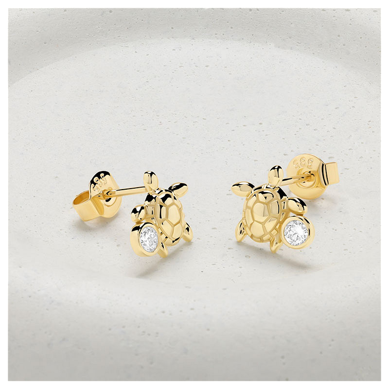 14kt Gold Lab Diamond Turtle Earrings