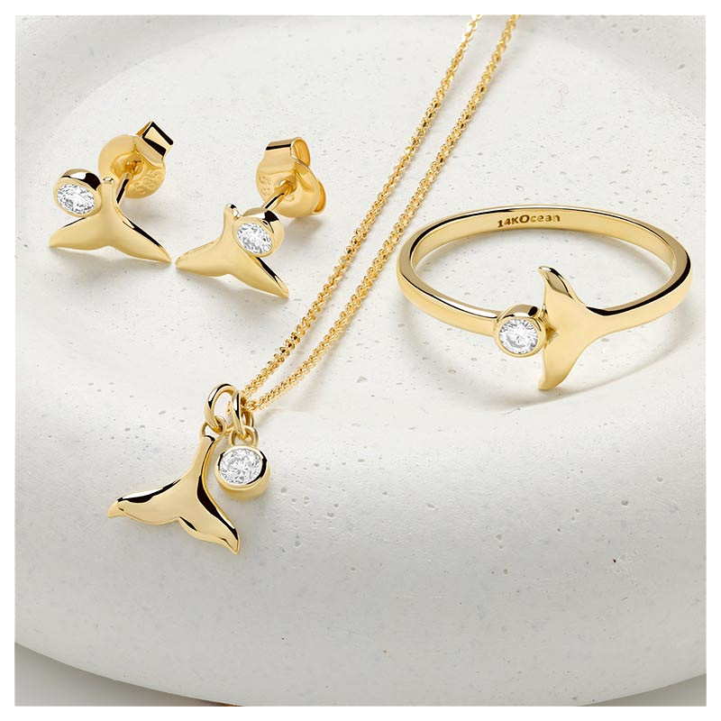 14kt Gold Lab Diamond Whale Tail Necklace