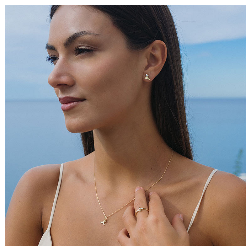 14kt Gold Lab Diamond Whale Tail Earrings