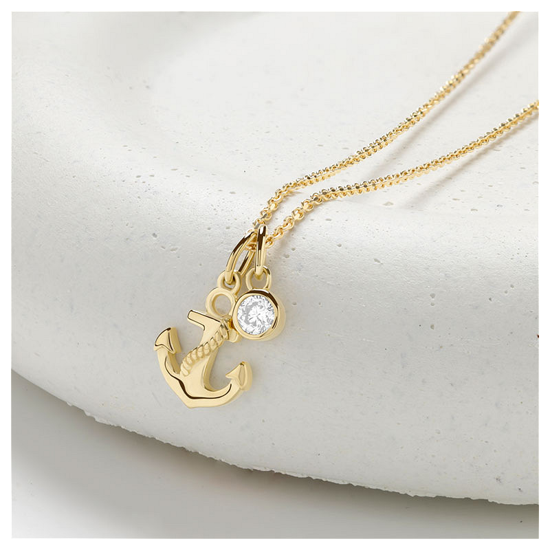 14kt Gold Lab Diamond Anchor Necklace