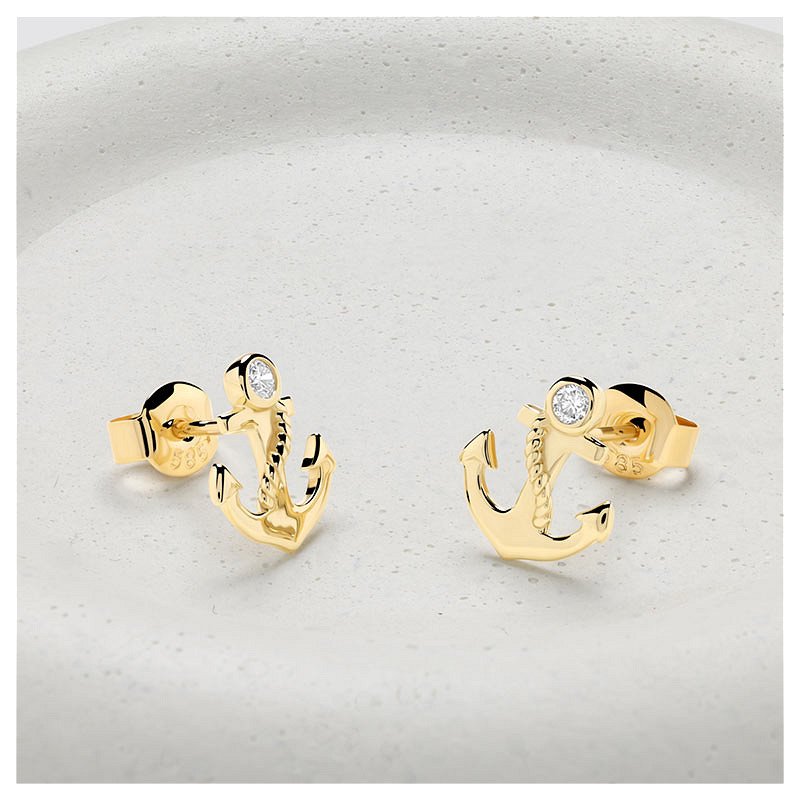 14kt Gold Lab Diamond Anchor Earrings