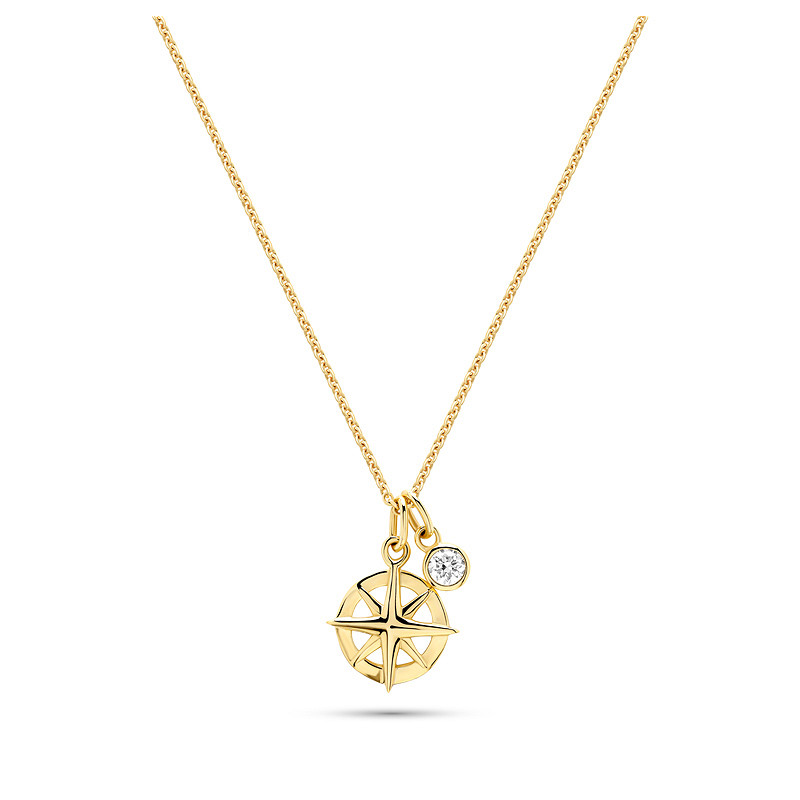 14kt Gold Lab Diamond Ships Wheel Necklace