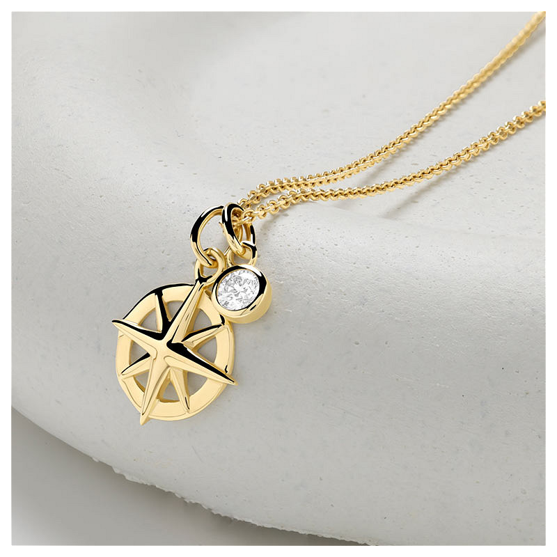 14kt Gold Lab Diamond Ships Wheel Necklace