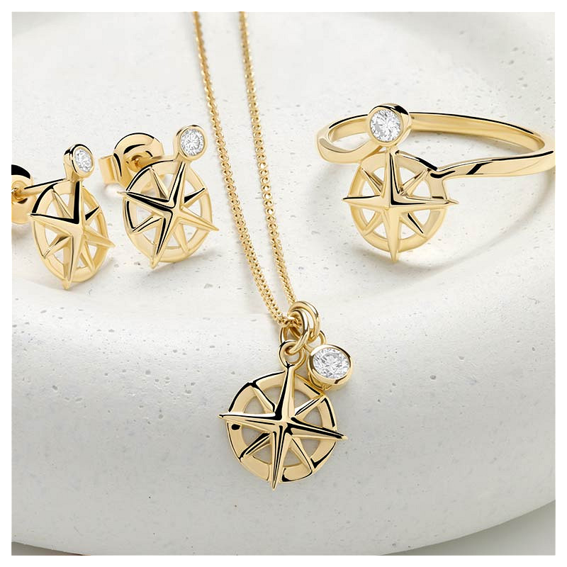 14kt Gold Lab Diamond Ships Wheel Necklace
