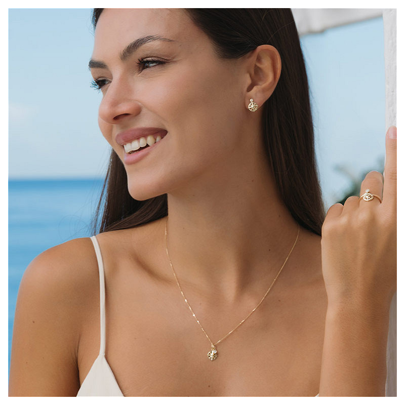 14kt Gold Lab Diamond Ships Wheel Necklace